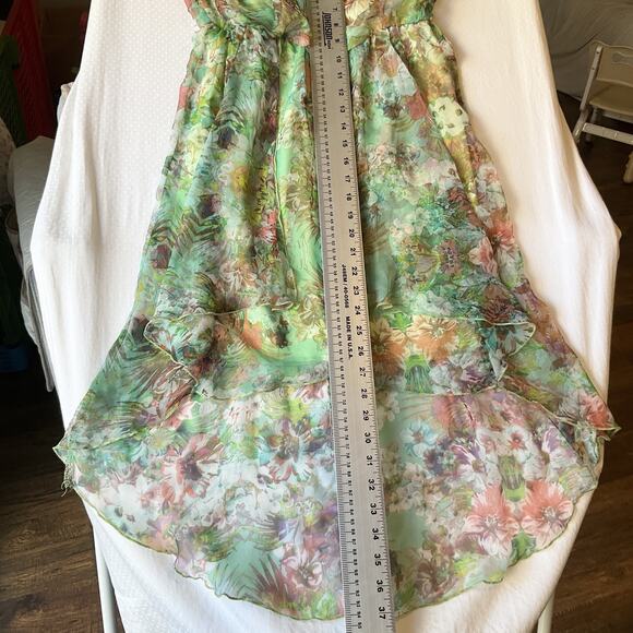 City Studio Women Dress M Green Floral Strapless Fit & Flare Hi-Low Chiffon Knee - Picture 7 of 11